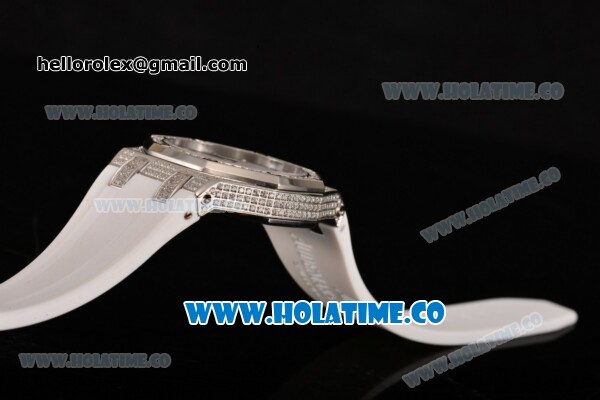 Audemars Piguet Royal Oak Lady Swiss Quartz Steel/Diamonds Case with White Rubber Strap and White Dial (EF) - Click Image to Close